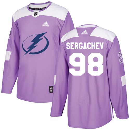 Adidas Lightning #98 Mikhail Sergachev Purple Authentic Fights Cancer Stitched NHL Jersey - Click Image to Close